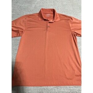 Champions Tour Golf Shirt Men Large Orange Striped Polo Button Up Collared Woven